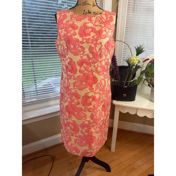 Lafayette New York 148 SILK GRAPEFRUIT JACQUARD DRESS SIZE 8 (900 - Picture 1 of 8
